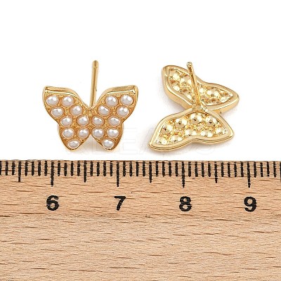 Brass ABS Plastic Pearl Butterfly Stud Earrings EJEW-L275-10G-1