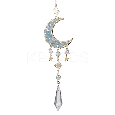Alloy Cable Chains Moon Pendant Decorations HJEW-JM01841-01-1