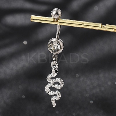 Alloy Rhinestone Snake Curved Barbell Belly Rings AJEW-R007-03P-05-1