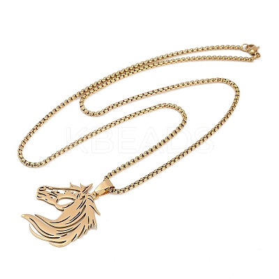 Horse Head 201 Stainless Steel Pendant Necklaces for Men Women NJEW-K283-14G-1