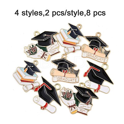 8Pcs 4 Styles Graduation Season Alloy Enamel Pendants ENAM-FP0003-10-1