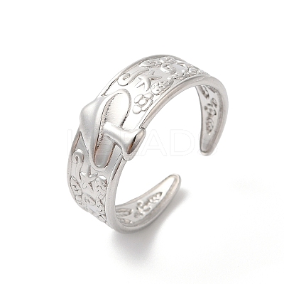 Non-Tarnish 304 Stainless Steel Mushroom Open Cuff Ring for Women RJEW-K245-29P-1