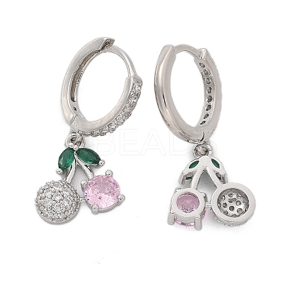 Brass Micro Pave Cubic Zirconia Hoop Earrings EJEW-R016-15P-1
