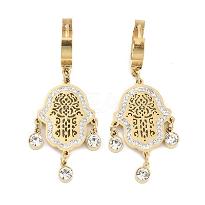 Hollow Hamsa Hand 304 Stainless Steel Dangle Earrings EJEW-L283-079G-1