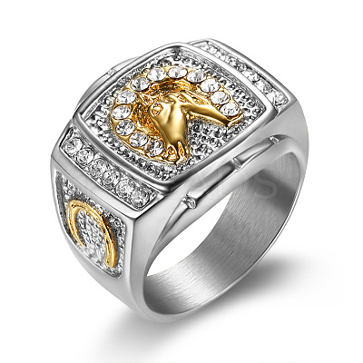 304 Stainless Steel Micro Pave Clear Cubic Zirconia Finger Rings for Men FS-WGEF432-11-1