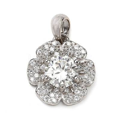 925 Sterling Silver  Moissanite Rhinestone Flower Charms STER-D308-01A-P-1
