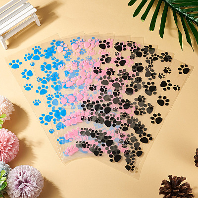 60Pcs 3 Colors Rectangle OPP Cellophane Paw Print Printed Candy Storage Bags ABAG-TA0001-74-1