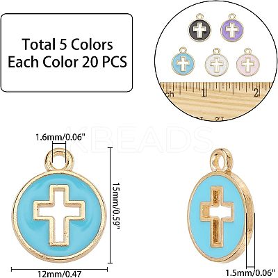 100Pcs 5 Colors Light Gold Plated Alloy Enamel Pendants ENAM-NB0001-46-1