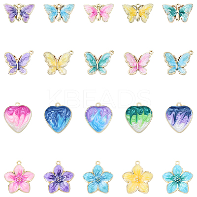 10Pcs 5 Colors Rack Plating Alloy Enamel Pendants ENAM-YW0004-60-1