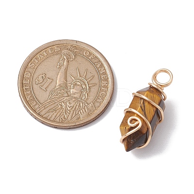 Natural Mixed Stone Copper Wire Wrapped Pointed Pendants PALLOY-JF02677-01-1