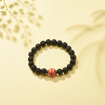 Natural Lava Rock & Synthetic Hematite & Acrylic Beaded Stretch Bracelet BJEW-JB08553-01-1