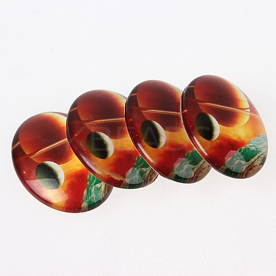 Starry Sky Printed Glass Oval Cabochons GGLA-N003-18x25-D-1