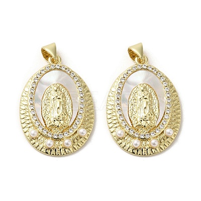 Brass Pave Shell Pendants KK-I708-16O-G-1