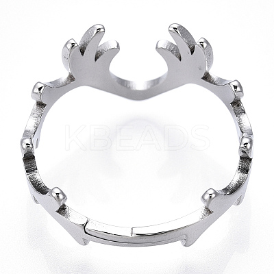 Non-Tarnish 304 Stainless Steel Deer Antler Adjustable Ring for Women RJEW-T027-06P-1