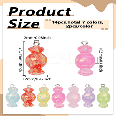 14Pcs 7 Colors Candy Resin Pendants RESI-LP0001-42-1