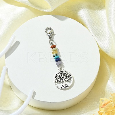 Alloy Heart/Flat Round with Tree of Life Pendant Decorations HJEW-JM01383-1