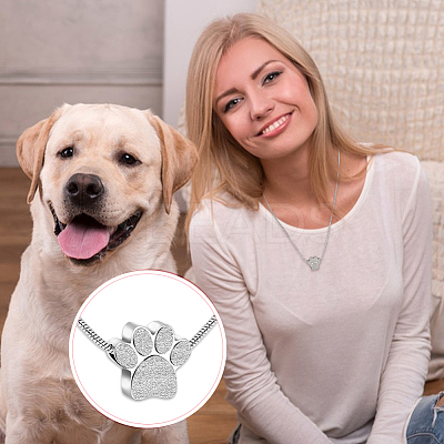 Paw Print Urn Ashes Necklace NJEW-WH0024-01S-1