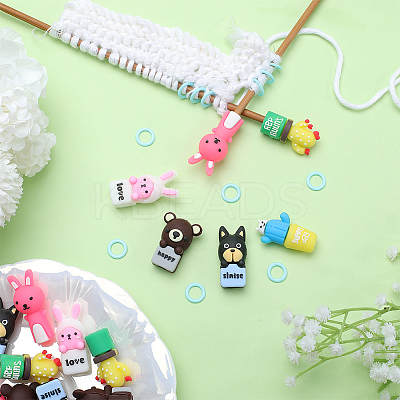18Pcs Style Aniaml Cactus Silicone Knitting Needle Stopper AJEW-SC0002-35-1