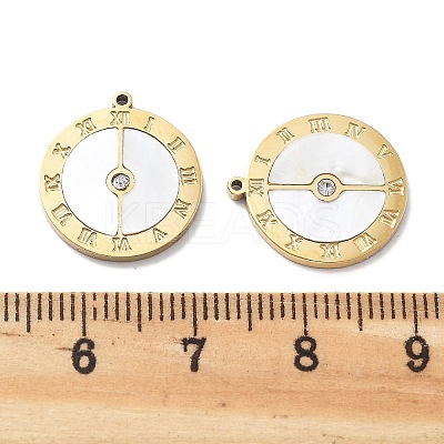 PVD Vacuum Plating 304 Stainless Steel Pave Shell Flat Round Roman Numerals Pendants STAS-R130-25G-1