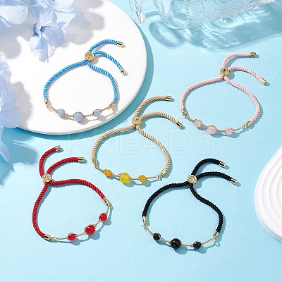 Natural Mixed Gemstone Round Beaded Slider Bracelets BJEW-JB11054-1