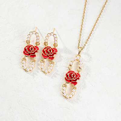 Plastic Beaded Oval with Flower Jewelry Set YW1382-2-1