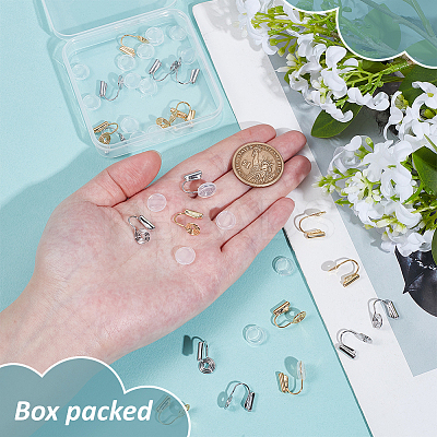 20Pcs 2 Colors Brass Clip-on Earring Converters Findings KK-BC0014-96B-1