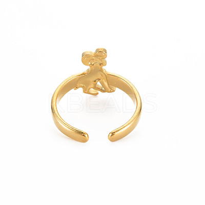 Ion Plating(IP) 304 Stainless Steel 12 Constellations/Zodiac Signs Open Cuff Ring for Women RJEW-S405-156G-1