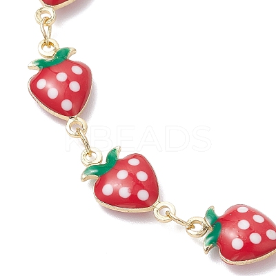 Brass Enamel Strawberry Link Chain Bracelets for Women BJEW-JB12578-1