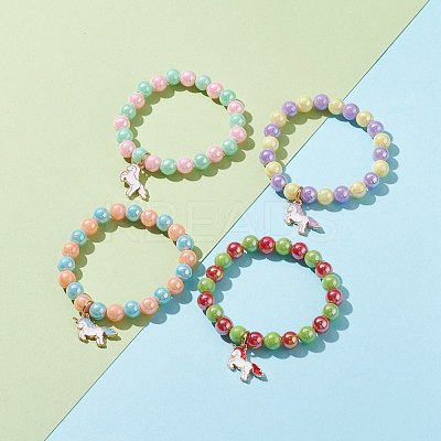 Opaque Acrylic Beads Stretch Bracelet for Kids BJEW-JB06498-1