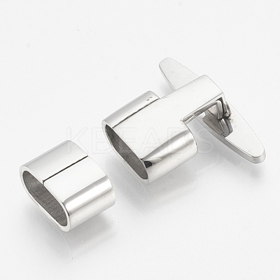 Tarnish Resistant Smooth 201 Stainless Steel T Bar Hook Clasps STAS-R065-70-1