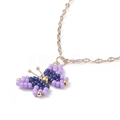 5Pcs 5 Colors Glass Seed Braided Butterfly Pendant Necklaces Set NJEW-JN04046-1