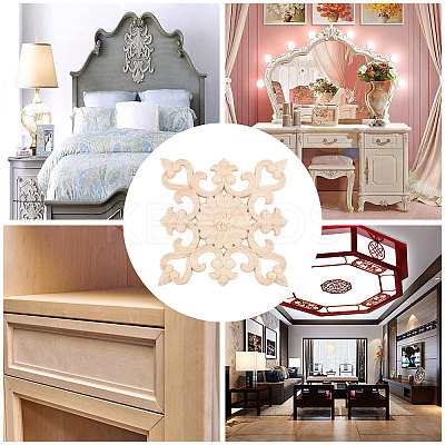 Natural Solid Wood Carved Onlay Applique Craft WOOD-WH0101-64-1