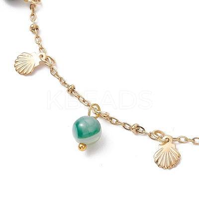 3Pcs 3 Colors Dyed Natural Banded Agate Round & 304 Stainless Steel Shell Shape Tassel Anklets for Women AJEW-AN00702-1
