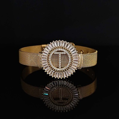 Brass Micro Pave Clear Cubic Zirconia Bangles for Women FS-WGA7409-41-1