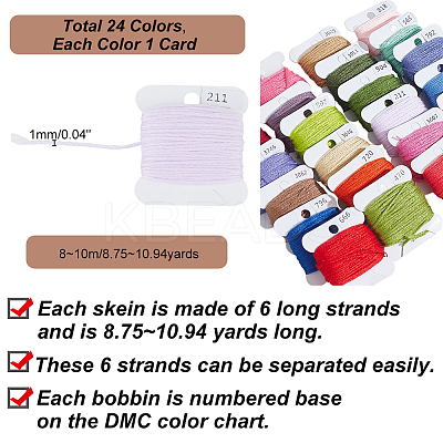 24 Cards 24 Colors 6-Ply Polyester Embroidery Floss OCOR-PH0002-04A-1