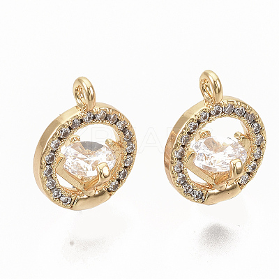 Brass Micro Pave Clear Cubic Zirconia Charms ZIRC-T011-22G-NF-1