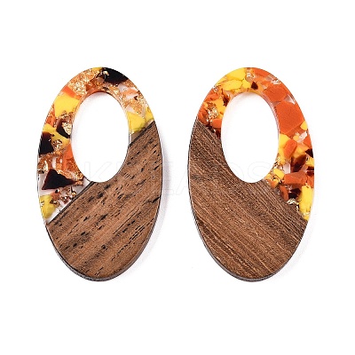 Transparent Resin and Walnut Wood Pendants RESI-T057-02M-1