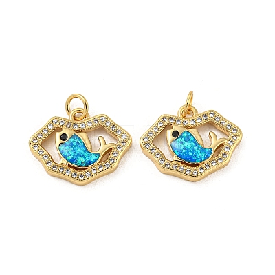 Brass Micro Pave Cubic Zirconia with Synthetic Opal Pendants KK-D096-06B-G-1