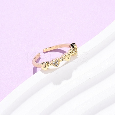 Heart Brass Micro Pave Cubic Zirconia Cuff Rings for Women RJEW-L334-03G-1