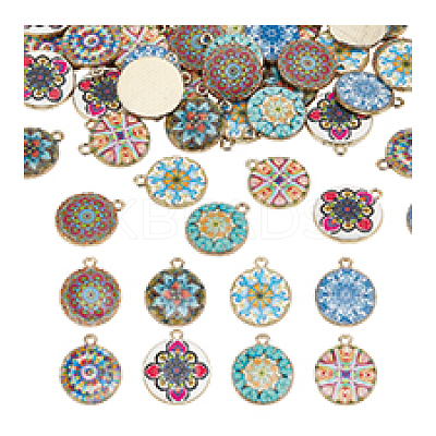 48Pcs 8 Colors Alloy Printed Pendants FIND-PH0021-12-1