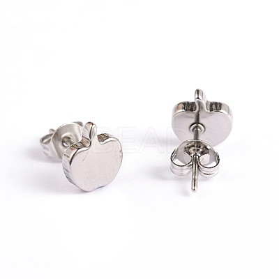 Tarnish Resistant Apple 304 Stainless Steel Ear Studs EJEW-F0075-049P-1