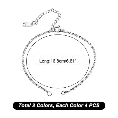 12Pcs 3 Colors 304 Stainless Steel Cable Chains Bracelet Making BJEW-DR0001-03-1