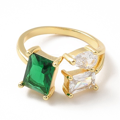 Cubic Zirconia Heart and Rectangle Open Cuff Ring RJEW-H101-06G-1
