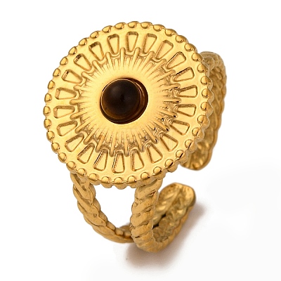 Natural Tiger Eye Finger Rings RJEW-Q822-34G-02-1