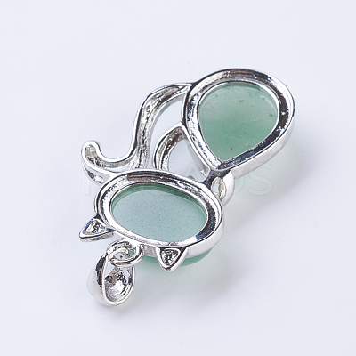 Natural Green Aventurine Kitten Pendants X-G-P352-B02-1