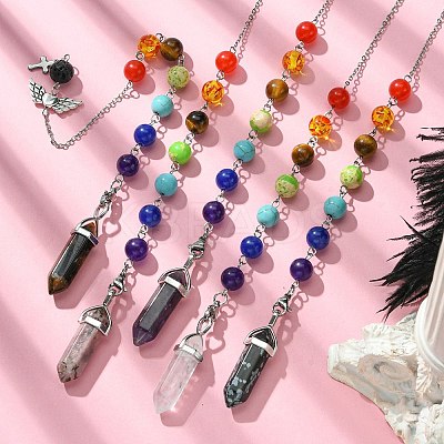 Mixed Gemstone Pointed Dowsing Pendulums PALLOY-JF02254-1
