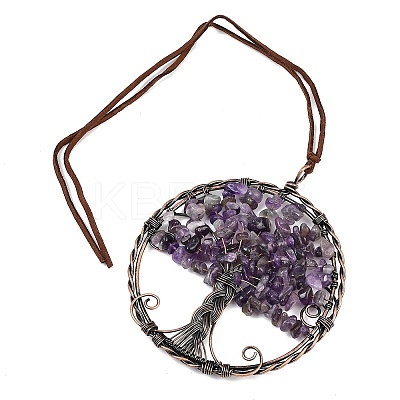Brass & Natural Amethyst Chips Pendant Decorations HJEW-Z007-05R-09-1