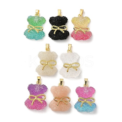 Druzy Resin Bear Pendants KK-K274-03G-1