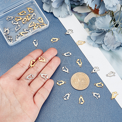 40Pcs 2 Colors PVD Vacuum Plating 304 Stainless Steel Charms STAS-UN0028-32-1