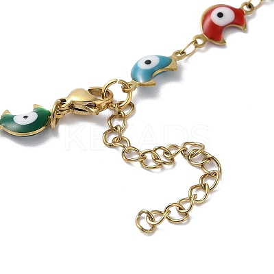 Moon with Evil Eye Enamel Link Chain Necklace NJEW-G117-02G-01-1
